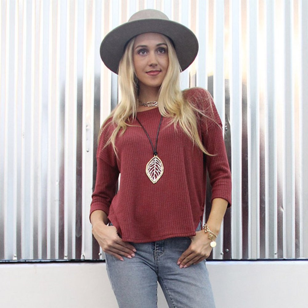 Brushed Waffle Dolman Scoop Neck Top